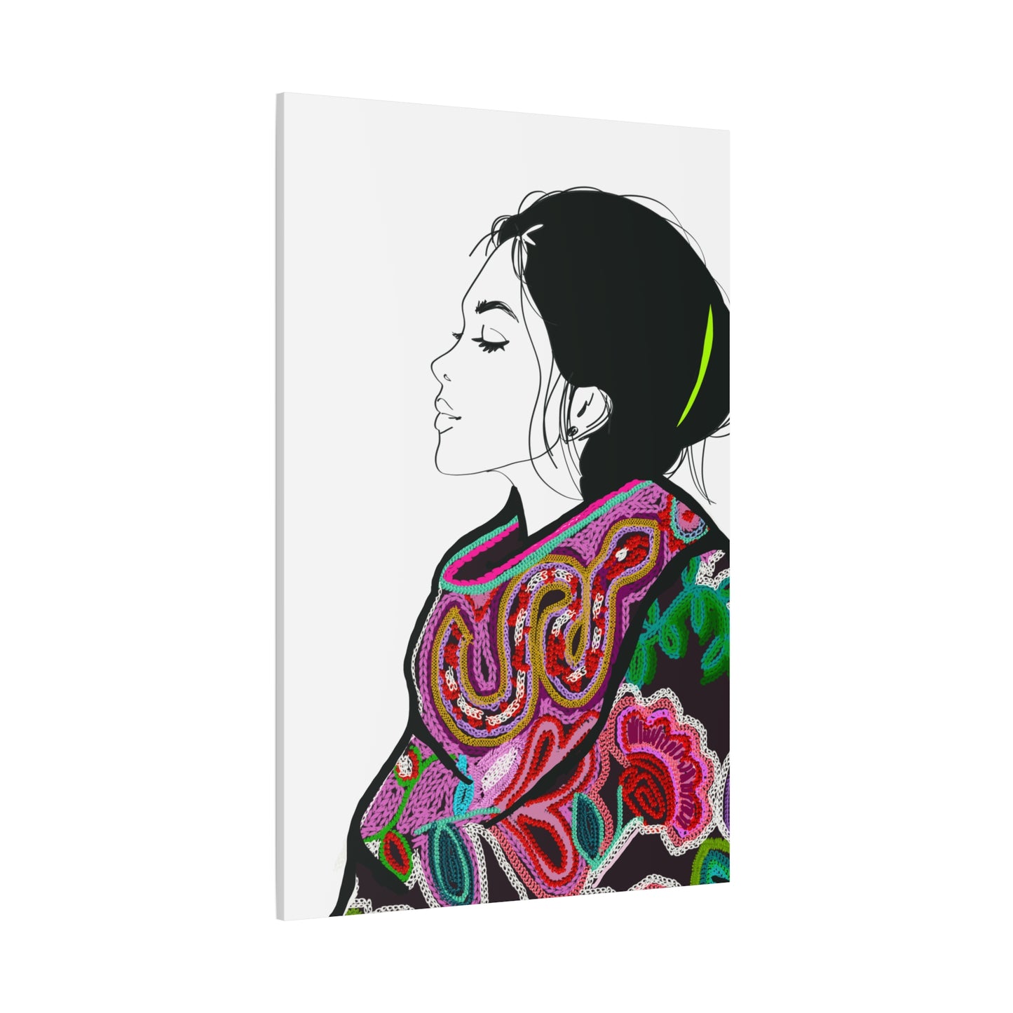 Lilian Digital Embroidery Fashion Illustration Matte Canvas, Stretched, 1.25" - The Mood Room By Viddy Pop Art Prints