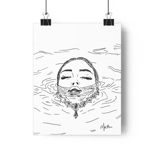 Sink or Swim Illustration Woman and Necklace Floating in Water Art Print - The Mood Room By Viddy Pop Art Prints