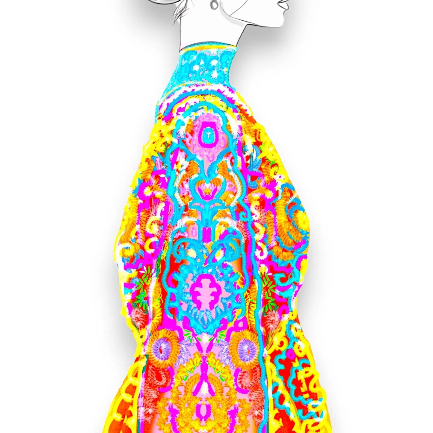 Kara Greyscale with Bright Colorful Detailed Embroidered Jacket Fashion Illustration Art Print - The Mood Room By Viddy Pop Art Prints