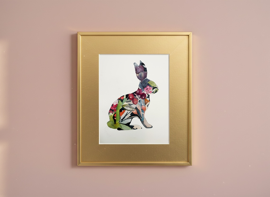 Colorful floral watercolor rabbit art print by The Mood Room