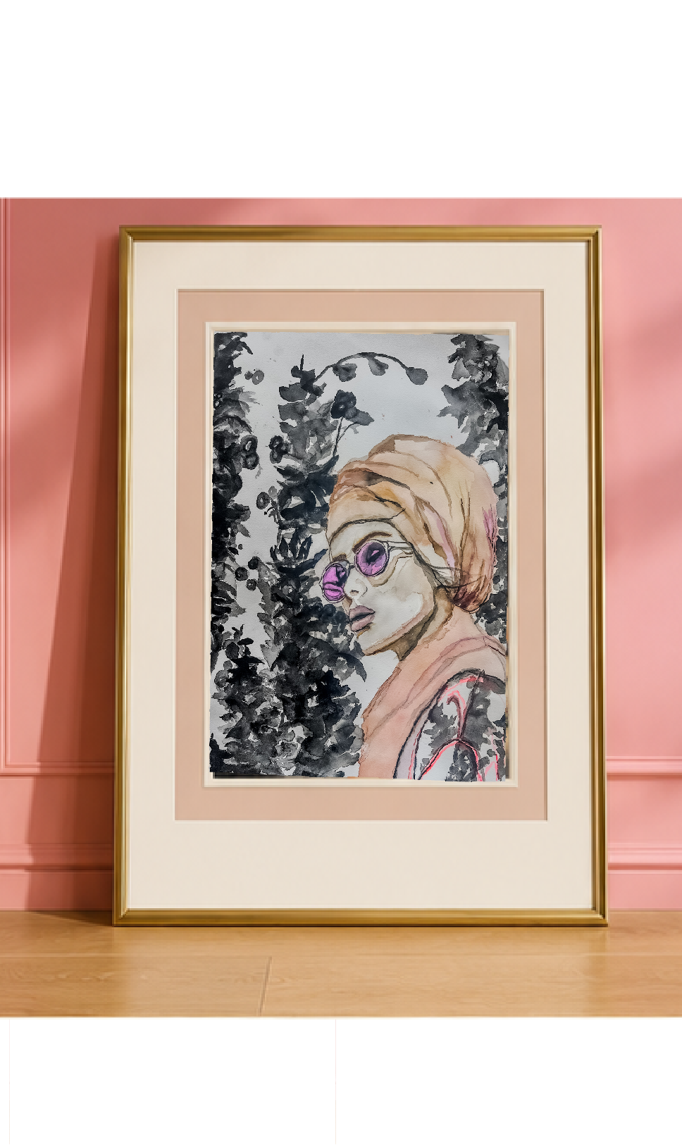 Watercolor Woman with Pink Sunglasses Art Print | Feminine Fashion Illustration | Botanical Boho Wall Art