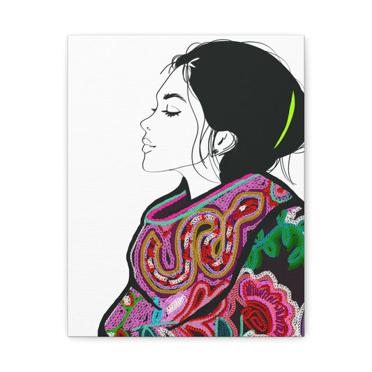 Lilian Digital Embroidery Fashion Illustration Matte Canvas, Stretched, 1.25" - The Mood Room By Viddy Pop Art Prints