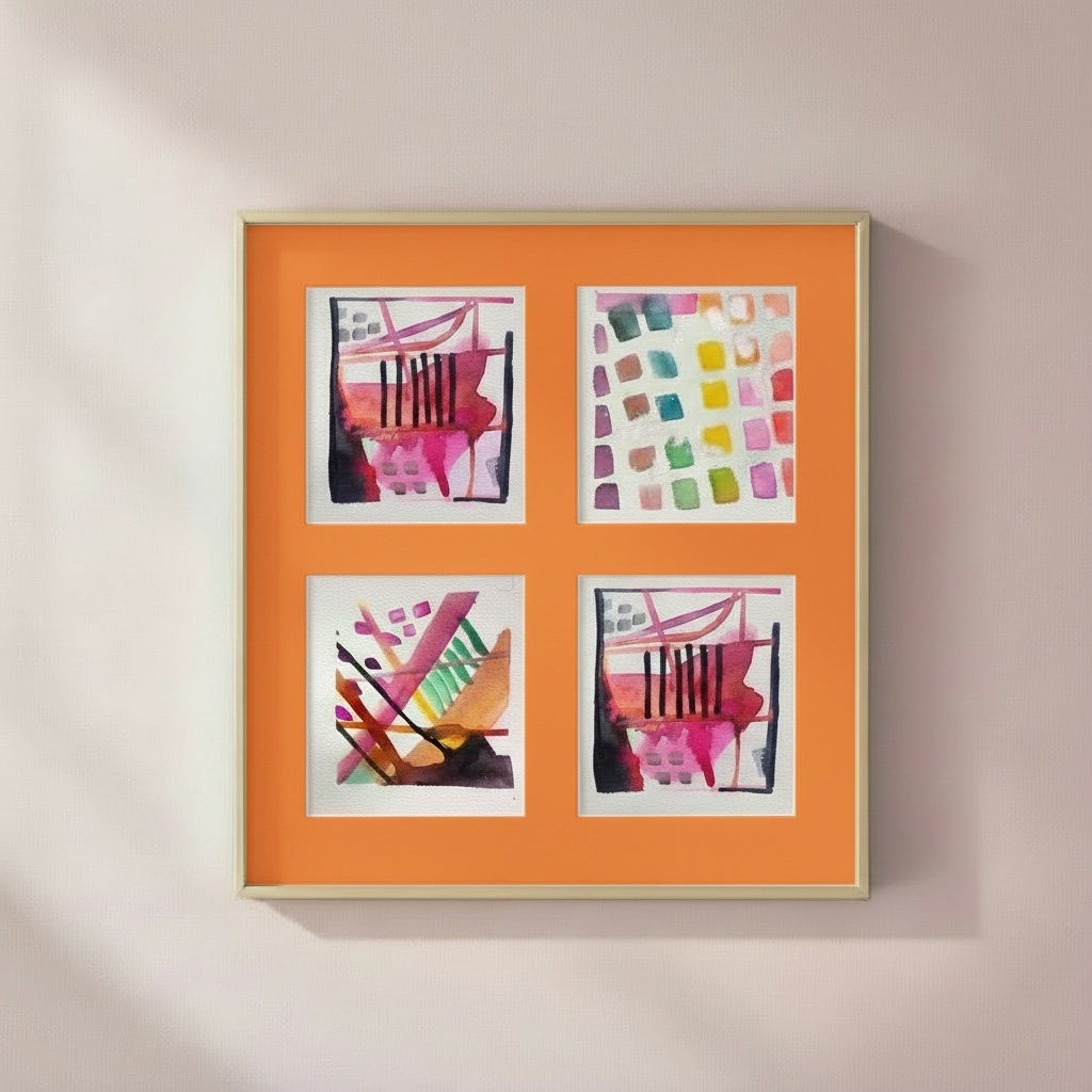 Neon orange paintings mix and match original watercolor framed with bright matte