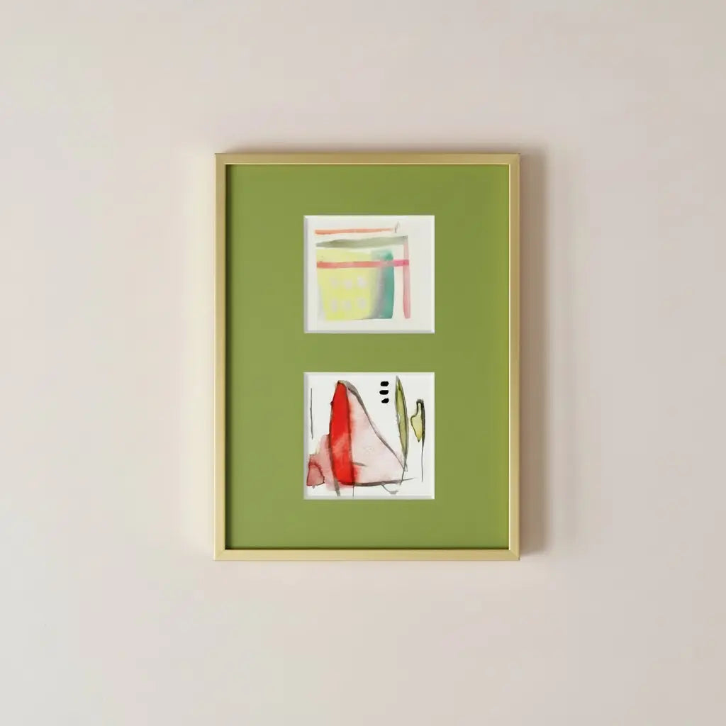 Green and Pink Geometric Abstract (9.5 x 9.5 cm) - The Mood Room By Madison Viddy Pop Art Prints