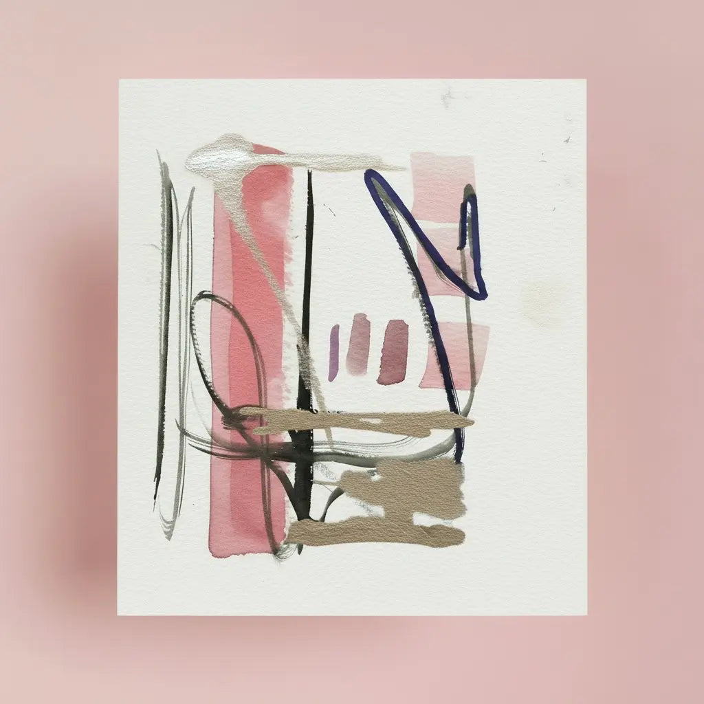 Abstract art piece with brush strokes on a pink background