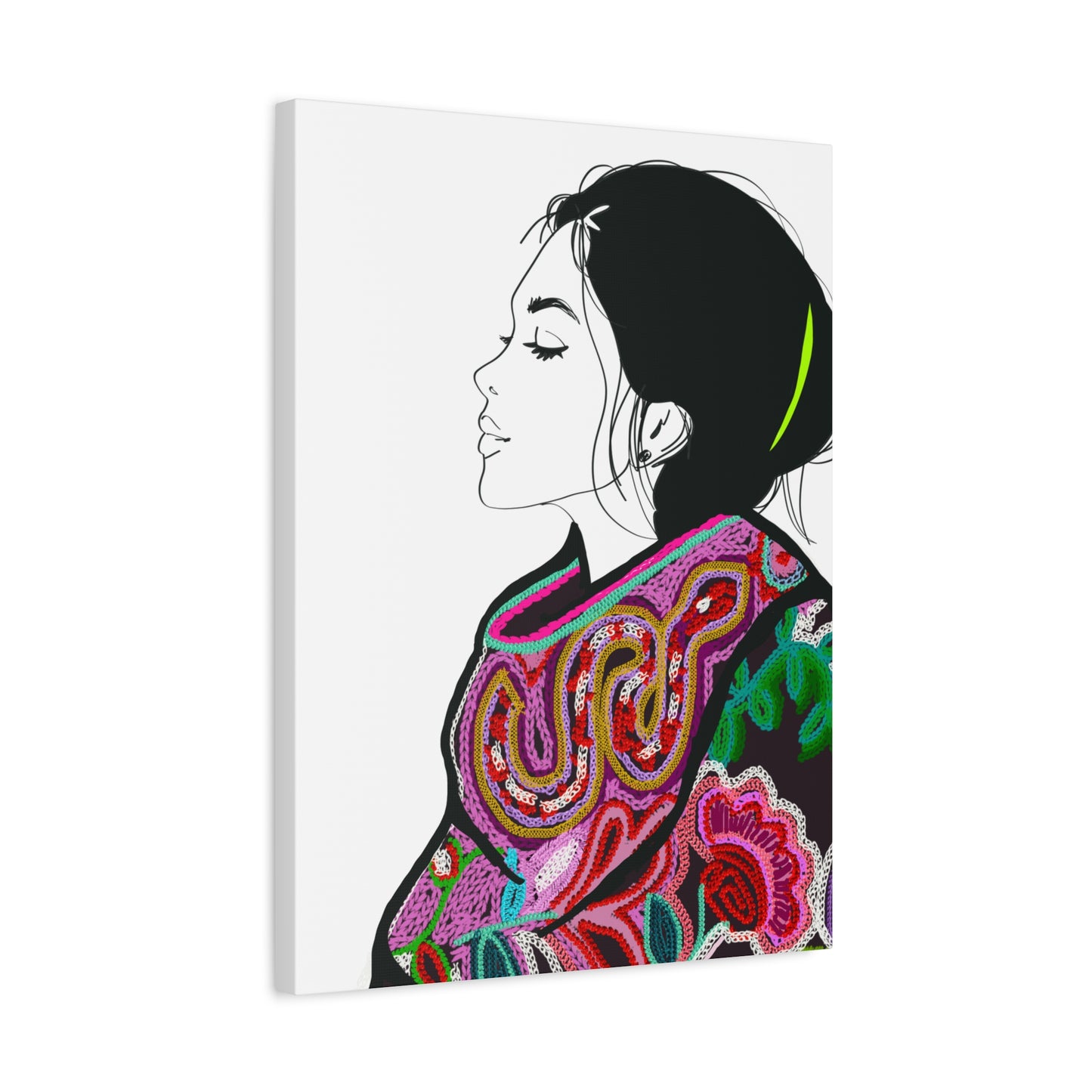 Lilian Digital Embroidery Fashion Illustration Matte Canvas, Stretched, 1.25" - The Mood Room By Viddy Pop Art Prints