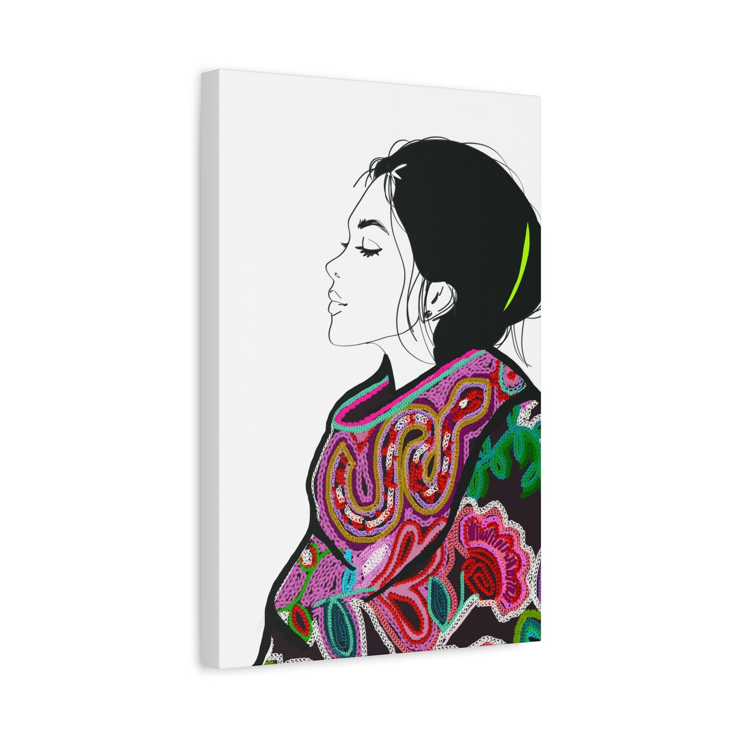 Lilian Digital Embroidery Fashion Illustration Matte Canvas, Stretched, 1.25" - The Mood Room By Viddy Pop Art Prints