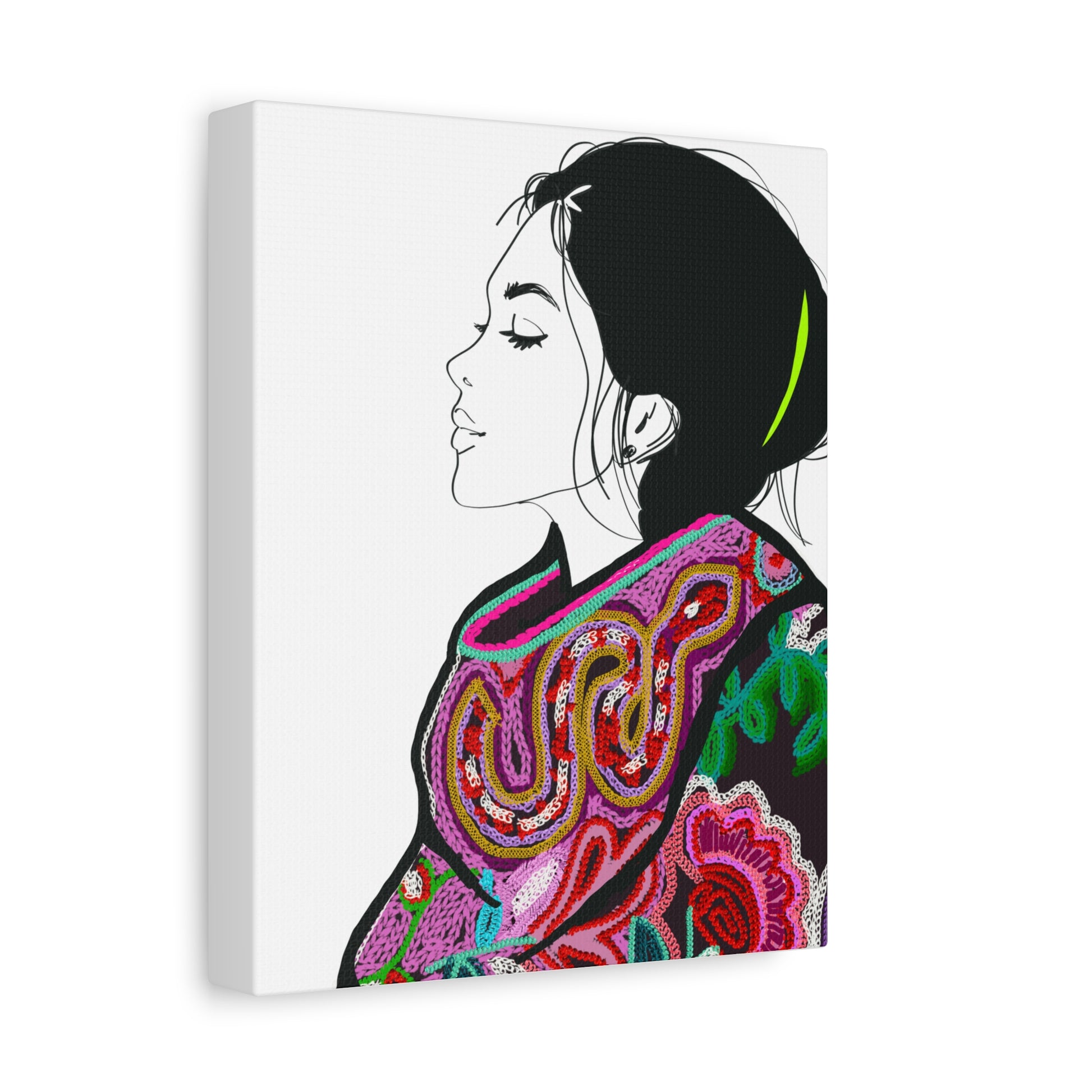 Lilian Digital Embroidery Fashion Illustration Matte Canvas, Stretched, 1.25" - The Mood Room By Viddy Pop Art Prints