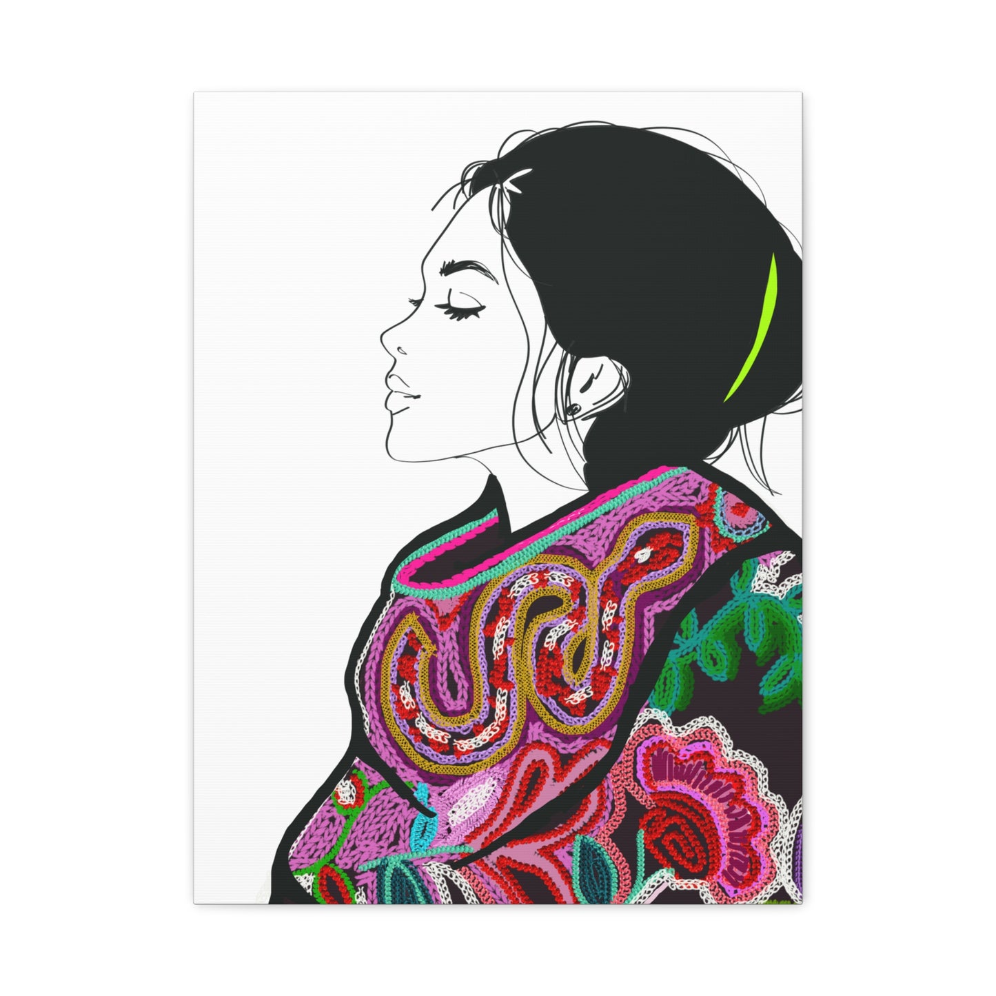 Lilian Digital Embroidery Fashion Illustration Matte Canvas, Stretched, 1.25" - The Mood Room By Viddy Pop Art Prints