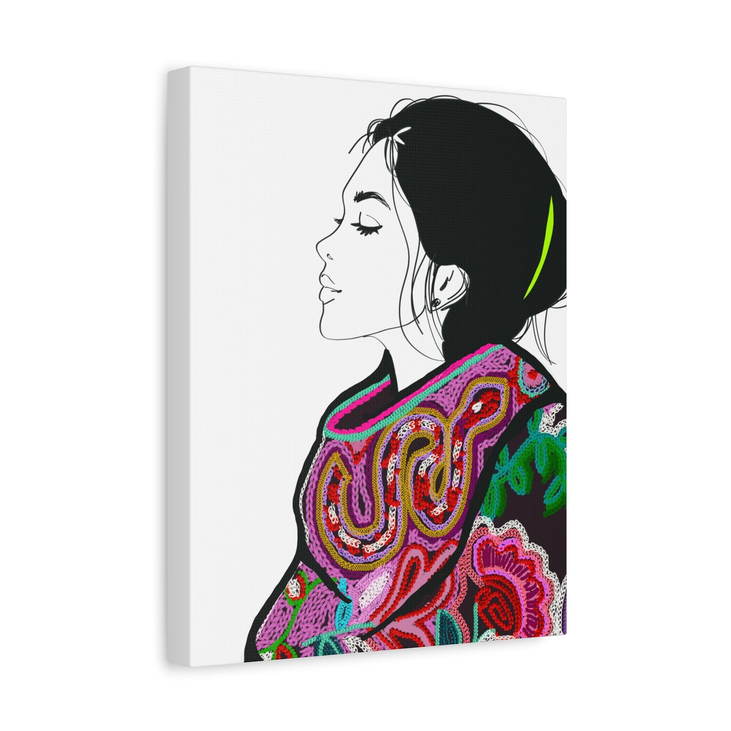 Lilian Digital Embroidery Fashion Illustration Matte Canvas, Stretched, 1.25" - The Mood Room By Viddy Pop Art Prints