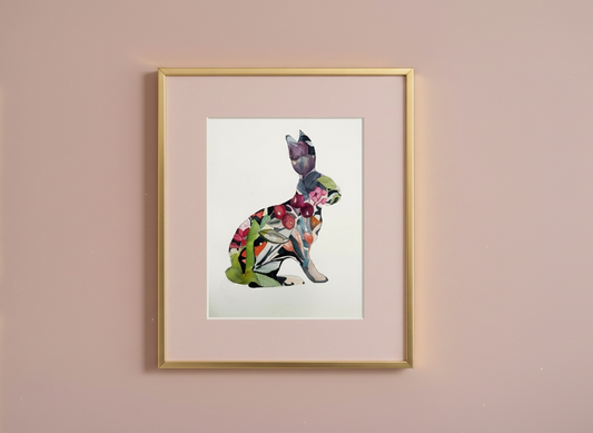 Colorful floral watercolor rabbit art print by The Mood Room