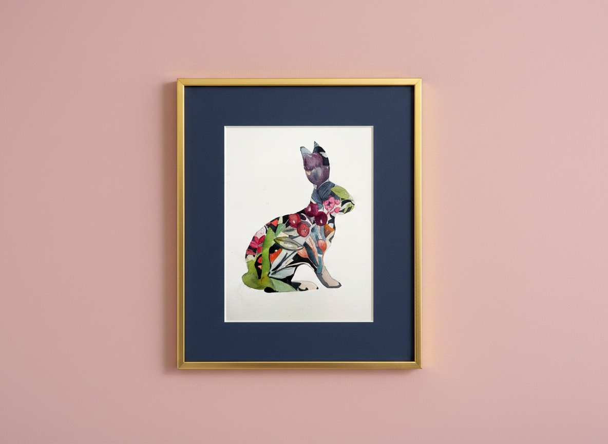 Colorful floral watercolor rabbit art print by The Mood Room