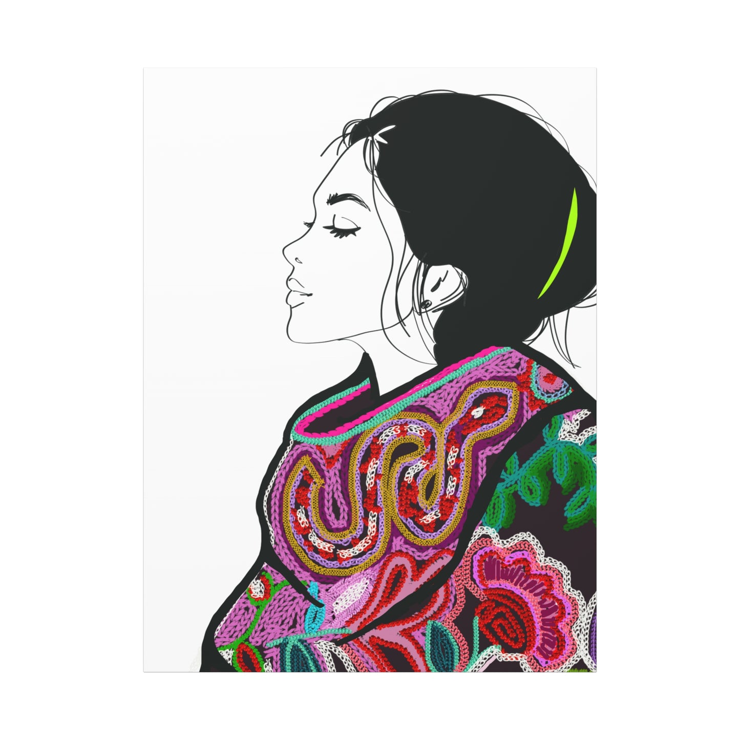 Lilian Digital Embroidery Fashion Illustration Matte Canvas, Stretched, 1.25" - The Mood Room By Viddy Pop Art Prints