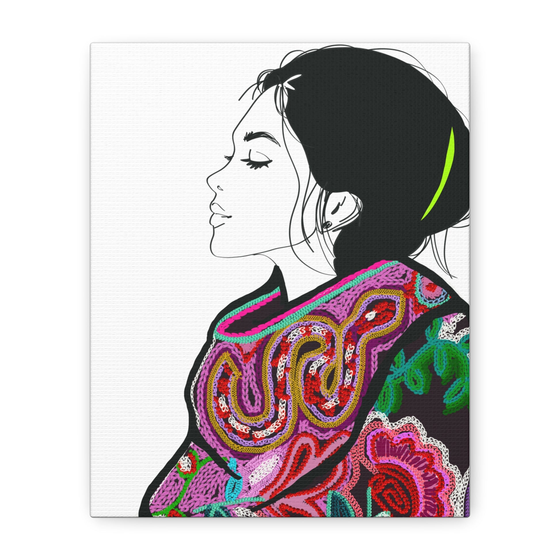 Lilian Digital Embroidery Fashion Illustration Matte Canvas, Stretched, 1.25" - The Mood Room By Viddy Pop Art Prints
