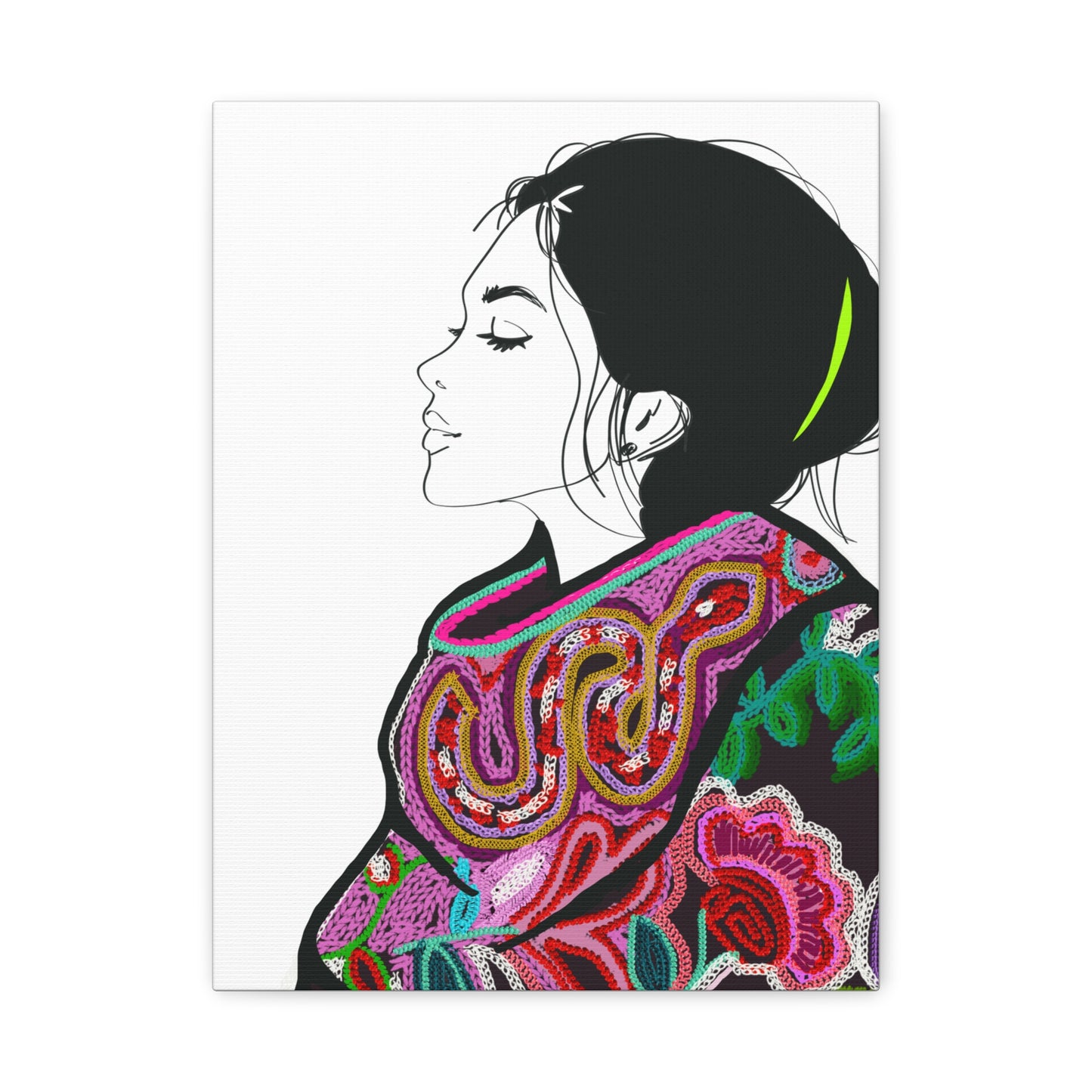 Lilian Digital Embroidery Fashion Illustration Matte Canvas, Stretched, 1.25" - The Mood Room By Viddy Pop Art Prints