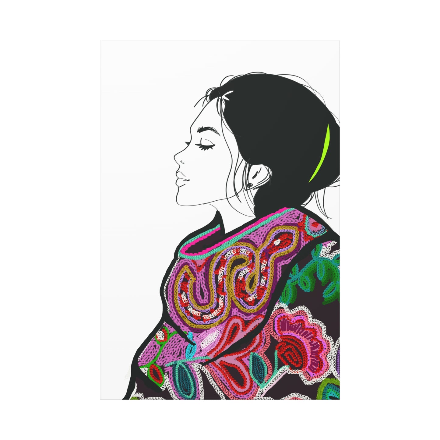 Lilian Digital Embroidery Fashion Illustration Matte Canvas, Stretched, 1.25" - The Mood Room By Viddy Pop Art Prints