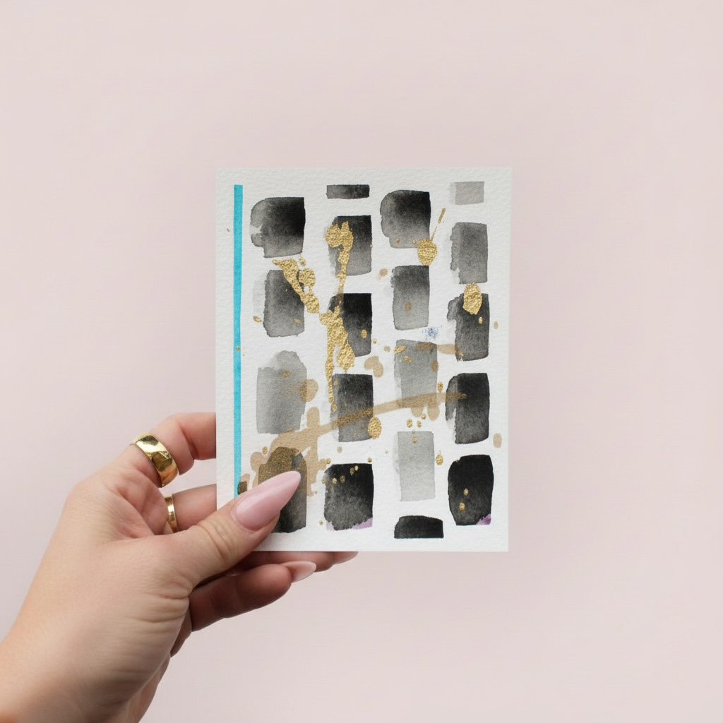 Zing of Gold 5x5 Original Abstract Watercolor with Gold Accents | Modern Minimalist Art - The Mood Room By Madison Viddy Pop Art Prints