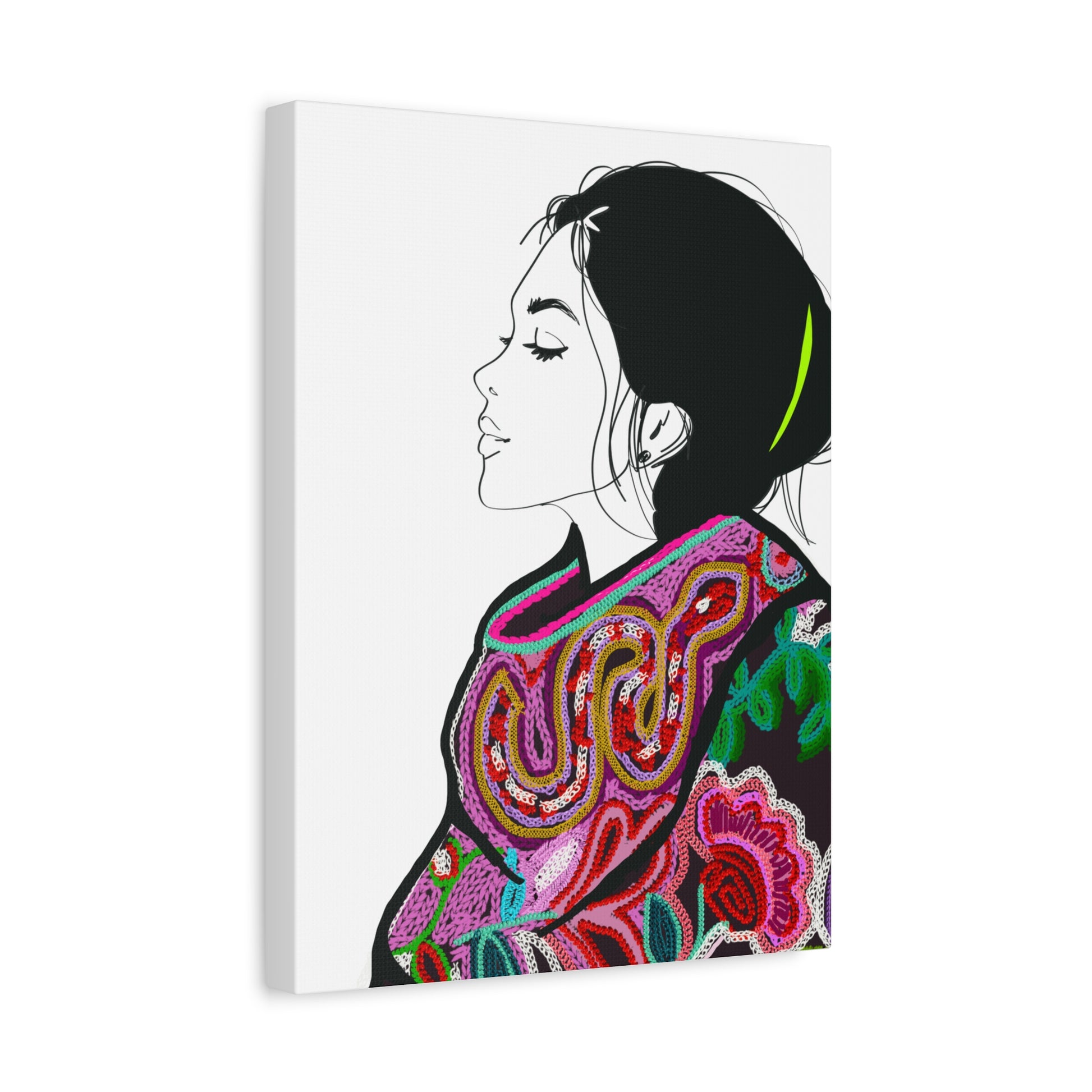 Lilian Digital Embroidery Fashion Illustration Matte Canvas, Stretched, 1.25" - The Mood Room By Viddy Pop Art Prints