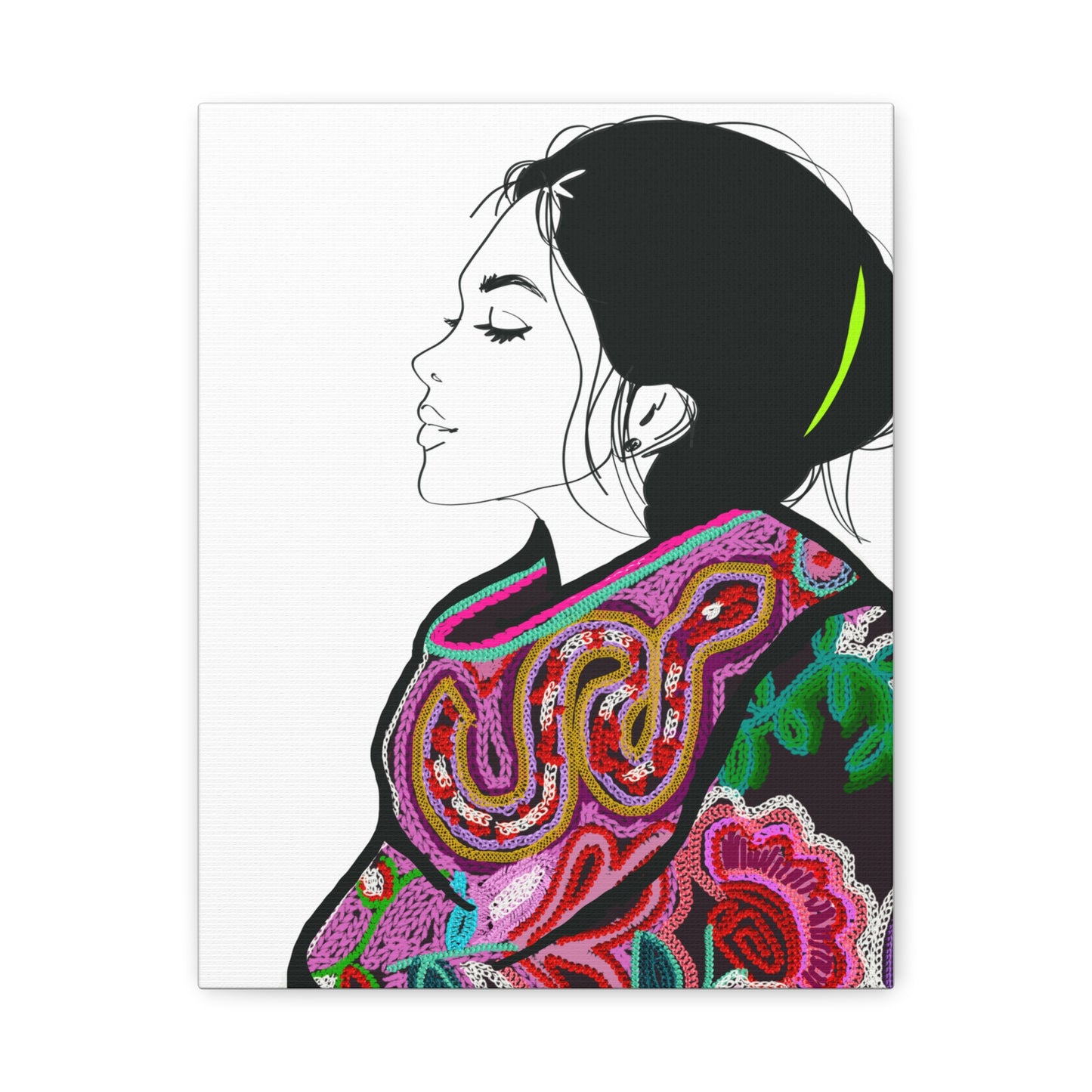 Lilian Digital Embroidery Fashion Illustration Matte Canvas, Stretched, 1.25" - The Mood Room By Viddy Pop Art Prints