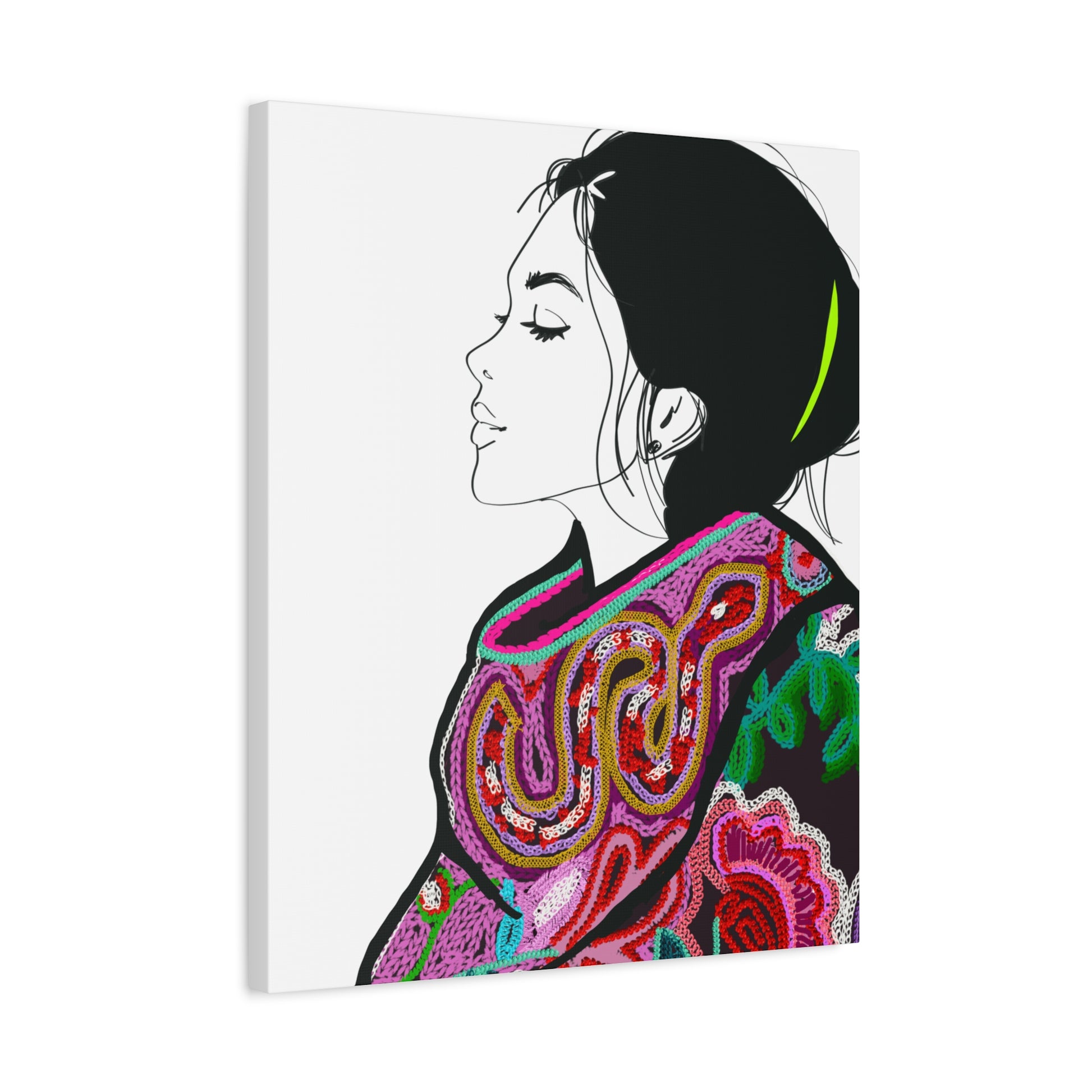 Lilian Digital Embroidery Fashion Illustration Matte Canvas, Stretched, 1.25" - The Mood Room By Viddy Pop Art Prints