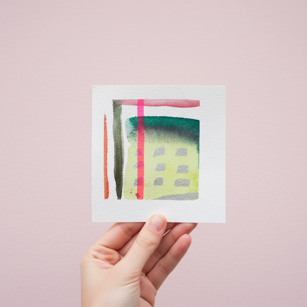 Green and Pink Geometric Abstract (9.5 x 9.5 cm) - The Mood Room By Madison Viddy Pop Art Prints