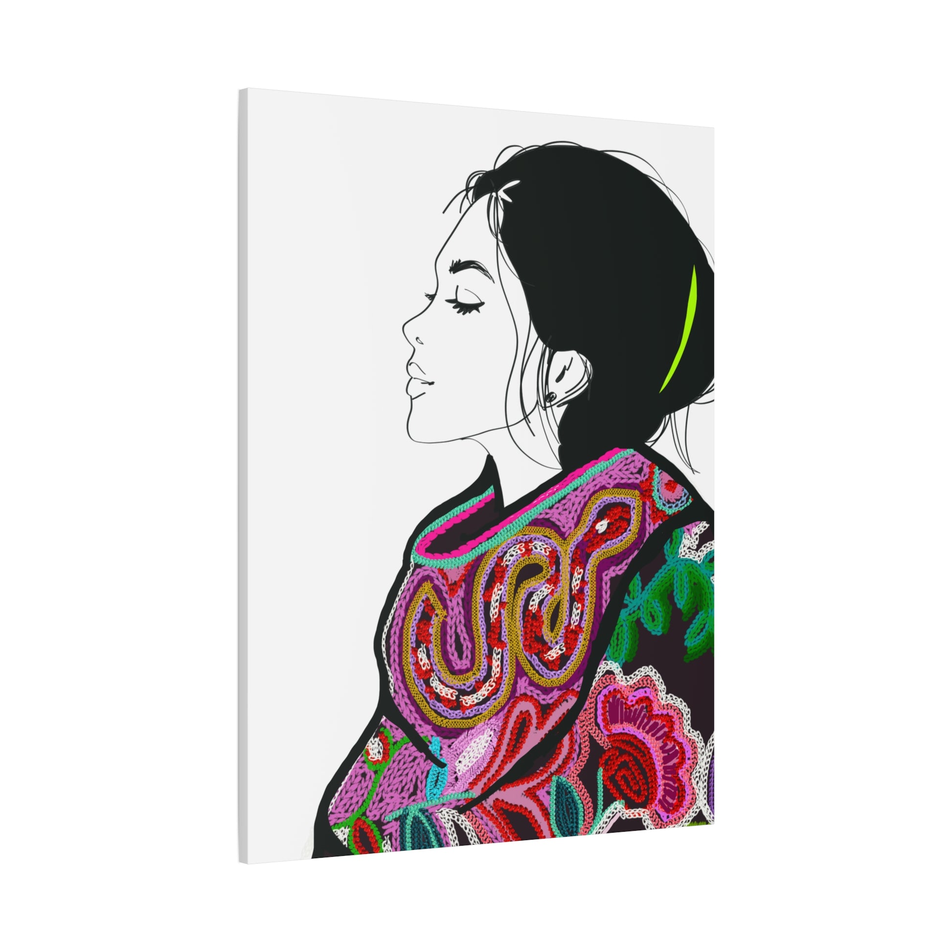 Lilian Digital Embroidery Fashion Illustration Matte Canvas, Stretched, 1.25" - The Mood Room By Viddy Pop Art Prints