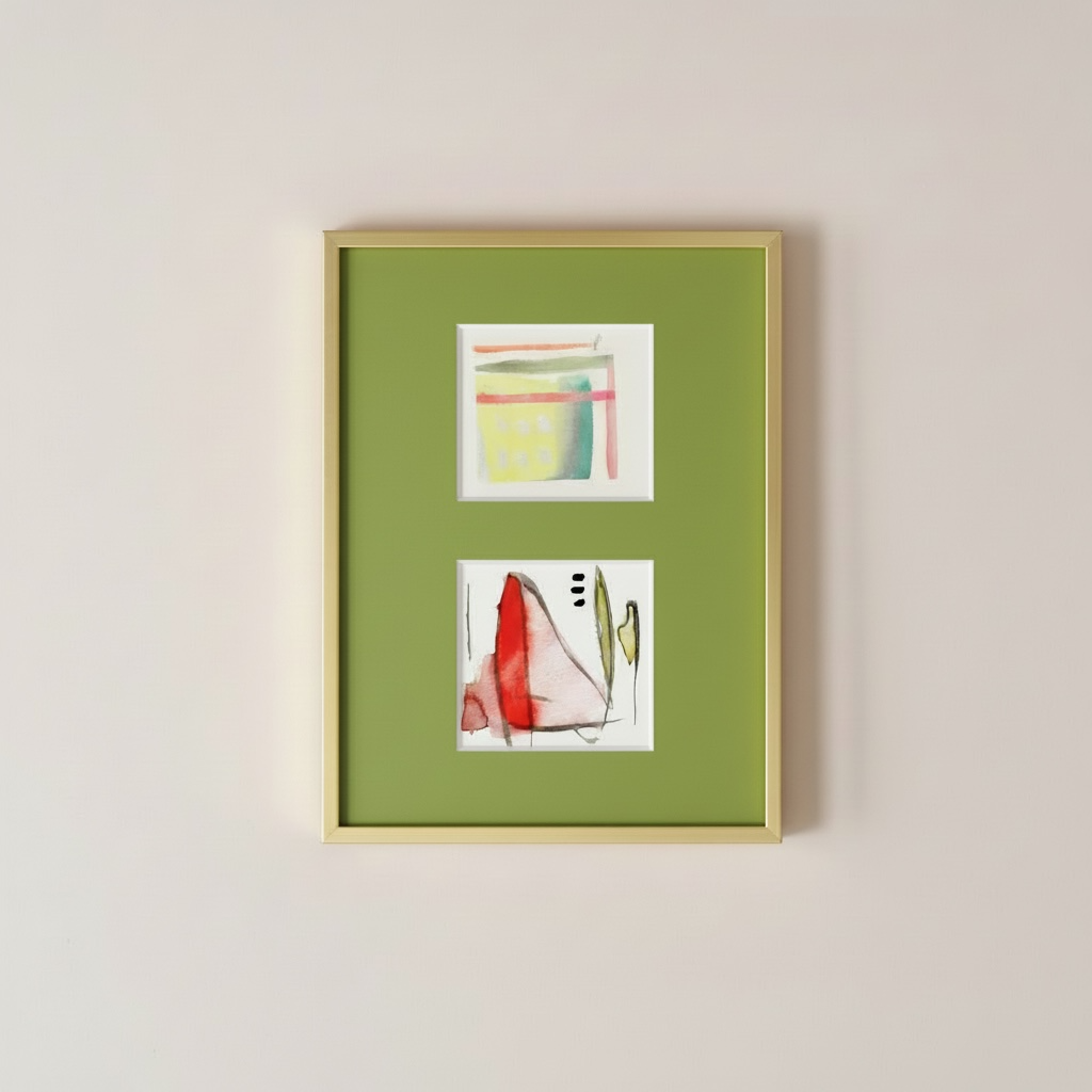 Green and Pink Geometric Abstract (9.5 x 9.5 cm) - The Mood Room By Madison Viddy Pop Art Prints