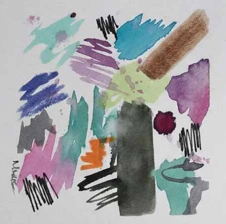 Colorful abstract mini watercolor painting on a white background