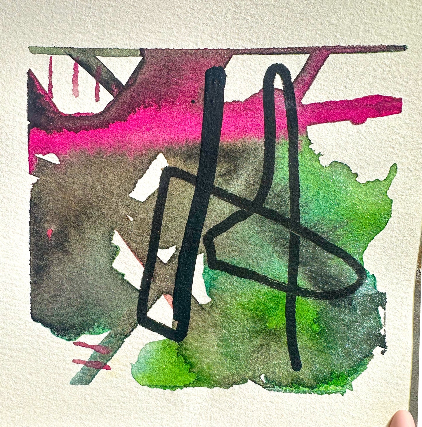 colorful abstract watercolor paintings framed grid on bright patterned wall modern maximalist decor