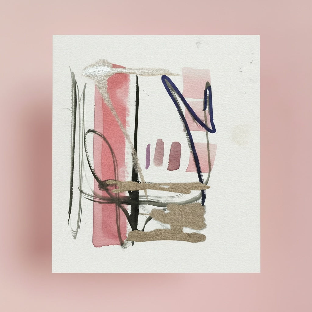 Abstract art piece with brush strokes on a pink background