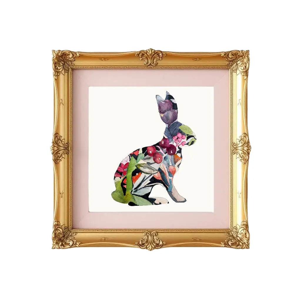 Floral Watercolor Rabbit Art Print Printify