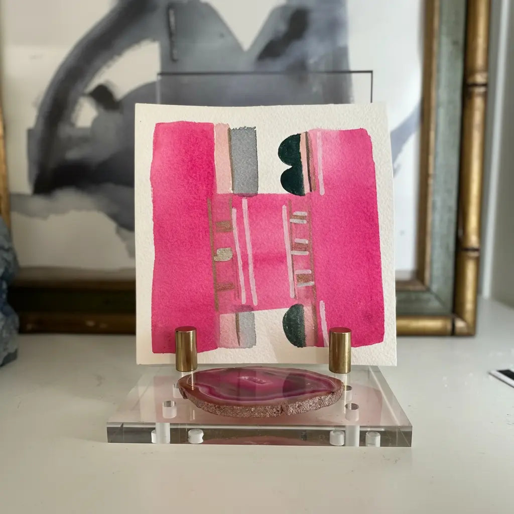 Blush Geometry – Mini Abstract Watercolor Painting (5.5” x 5.5”) Original Modern Pink Wall Art - The Mood Room By Madison Viddy Pop Art Prints pink abstract watercolor 