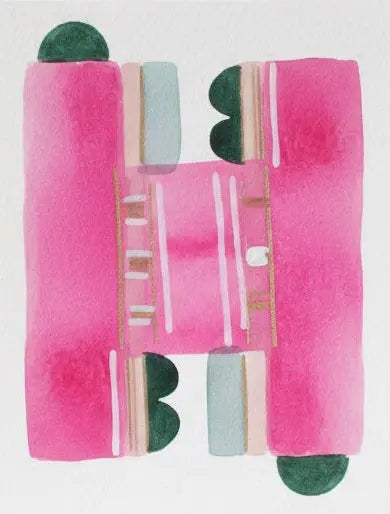blush geometry pink abstract geometric abstract watercolor painting  with pink, green, and silver design on a white background