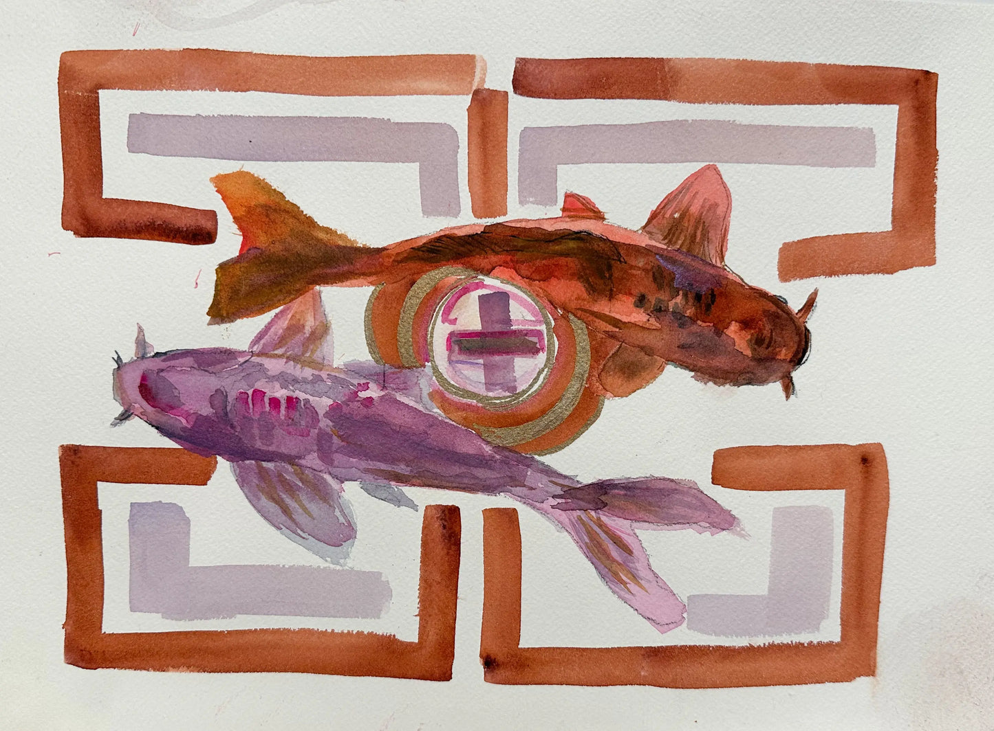 Copper Koi 9x12" Original Watercolor Painting - The Mood Room By Madison Viddy Pop Art Prints