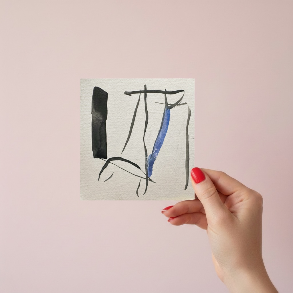 Ink and Blue Line Study Abstract Watercolor (9.5 x 9.5 cm) - The Mood Room By Madison Viddy Pop Art Prints