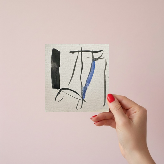 Ink and Blue Line Study Abstract Watercolor (9.5 x 9.5 cm) - The Mood Room By Madison Viddy Pop Art Prints