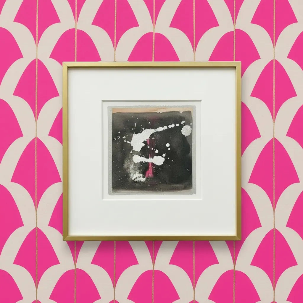 THE MOOD ROOM BY VIDDY POP STUDIO original 6x6 abstract watercolor painting with black wash and metallic gold splashes.