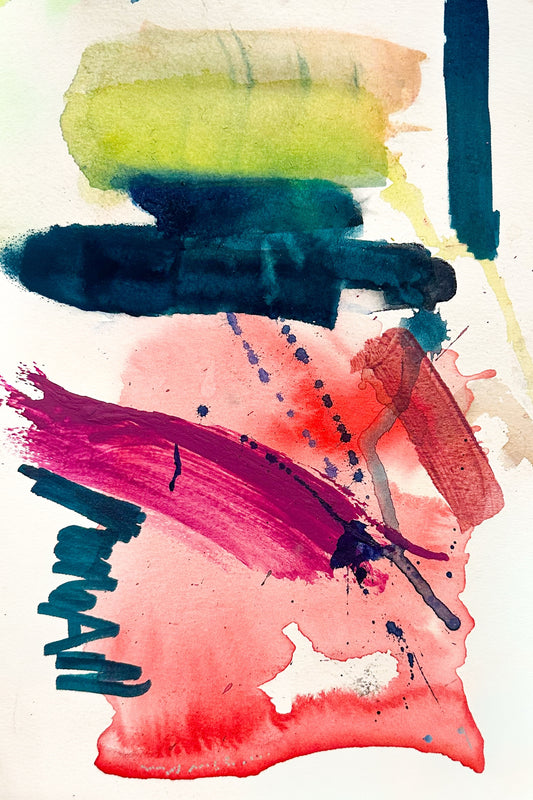 Original abstract watercolor painting in pink, green and blue by The Mood Room